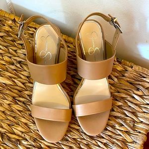 Beige wedge heels by Jessica Simpson. Never worn